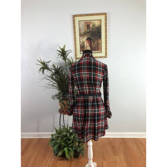 Derek Heart Shirt Dress Women Small Red Black Plaid Long Sleeve Stretch Casual - Picture 8 of 11